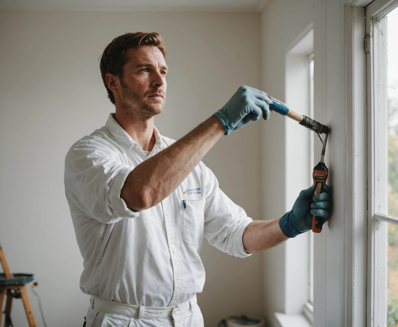 Artisan peintre au travail sur un chantier