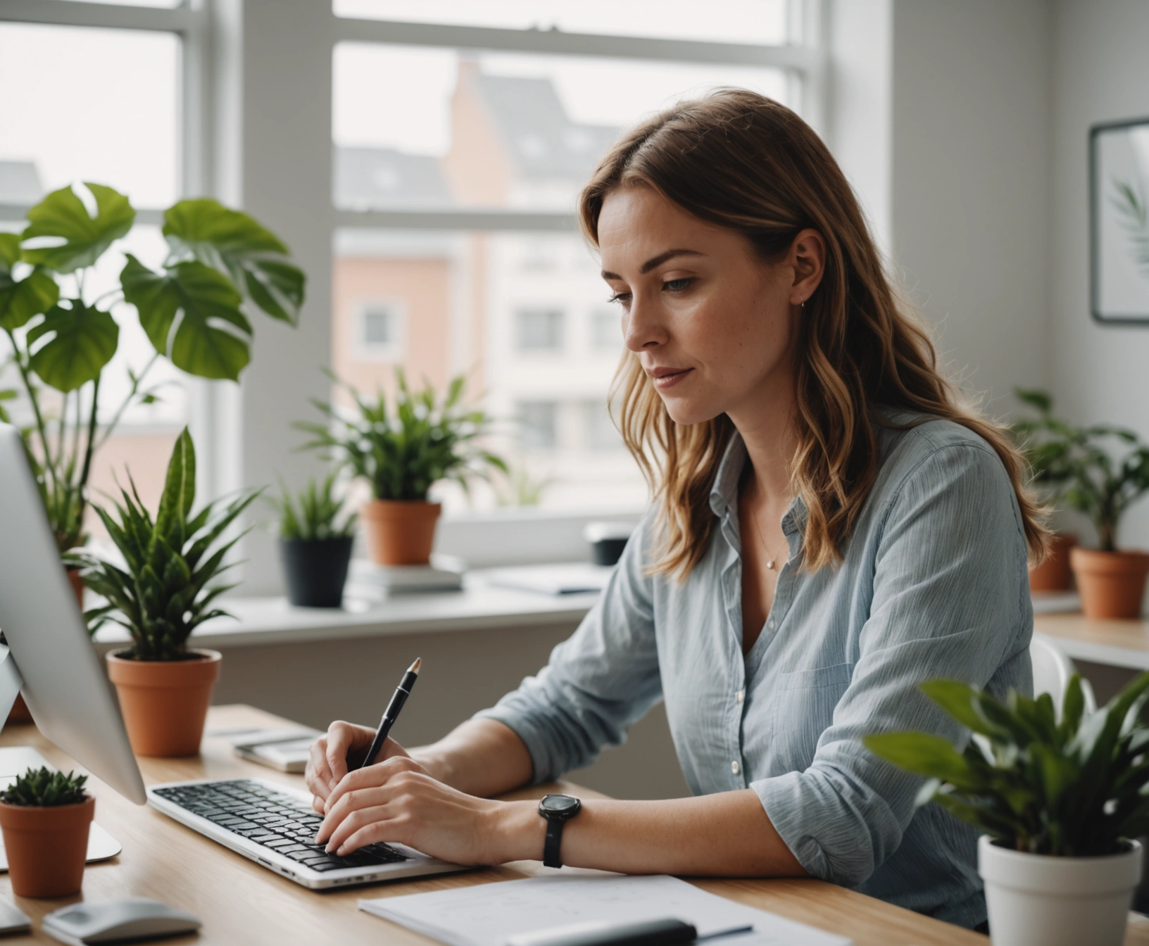 Indépendante au travail dans son petit bureau